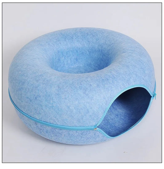 "Cama Donut con Túnel Interactivo – La Casa de Juegos Perfecta para tu Gato"