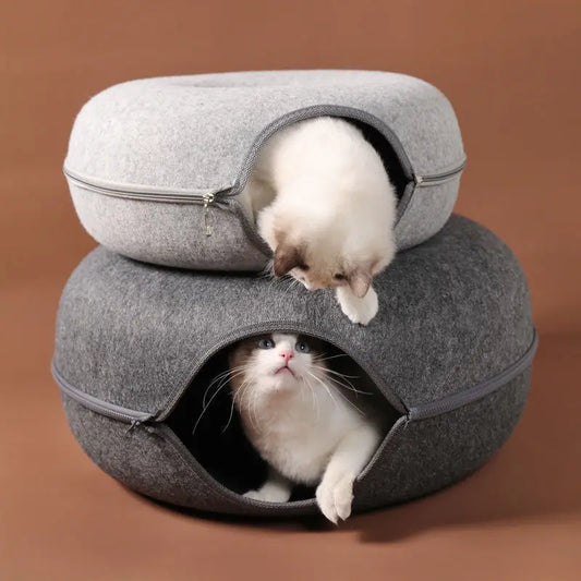 "Cama Donut con Túnel Interactivo – La Casa de Juegos Perfecta para tu Gato"
