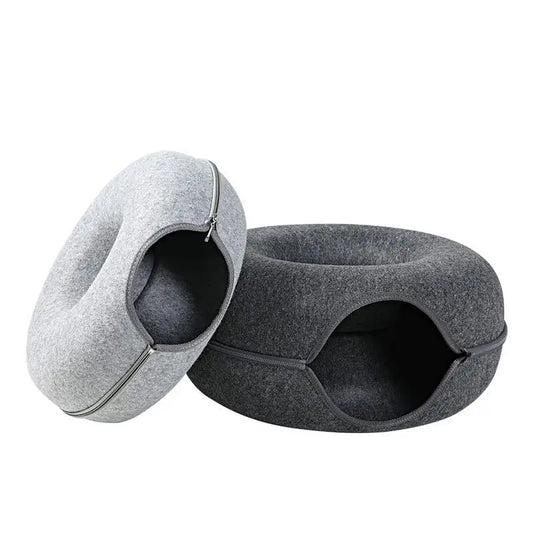"Cama Donut con Túnel Interactivo – La Casa de Juegos Perfecta para tu Gato"