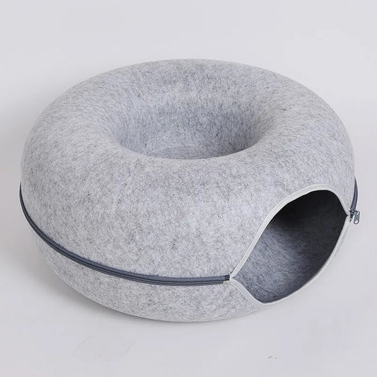 "Cama Donut con Túnel Interactivo – La Casa de Juegos Perfecta para tu Gato"