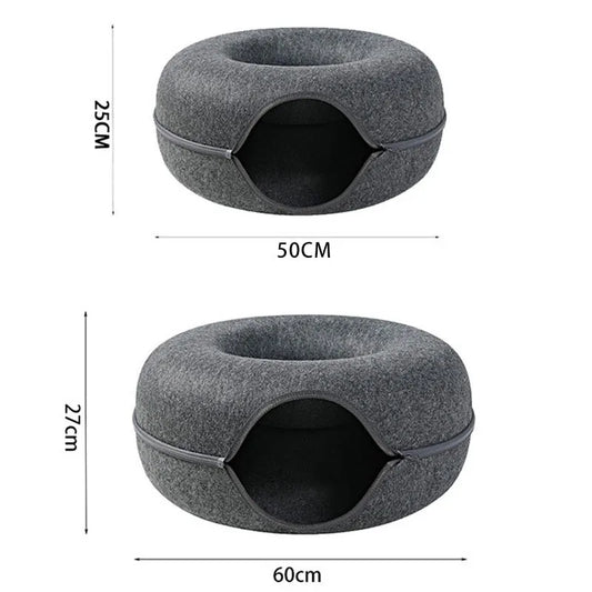 "Cama Donut con Túnel Interactivo – La Casa de Juegos Perfecta para tu Gato"