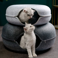"Cama Donut con Túnel Interactivo – La Casa de Juegos Perfecta para tu Gato"