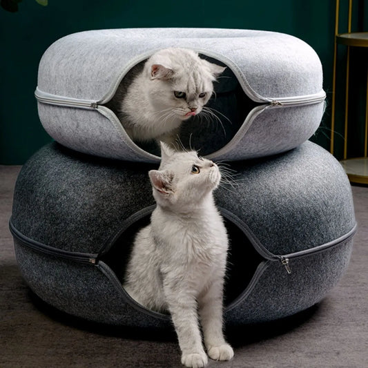 "Cama Donut con Túnel Interactivo – La Casa de Juegos Perfecta para tu Gato"