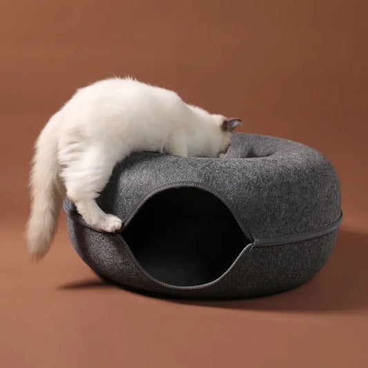 "Cama Donut con Túnel Interactivo – La Casa de Juegos Perfecta para tu Gato"