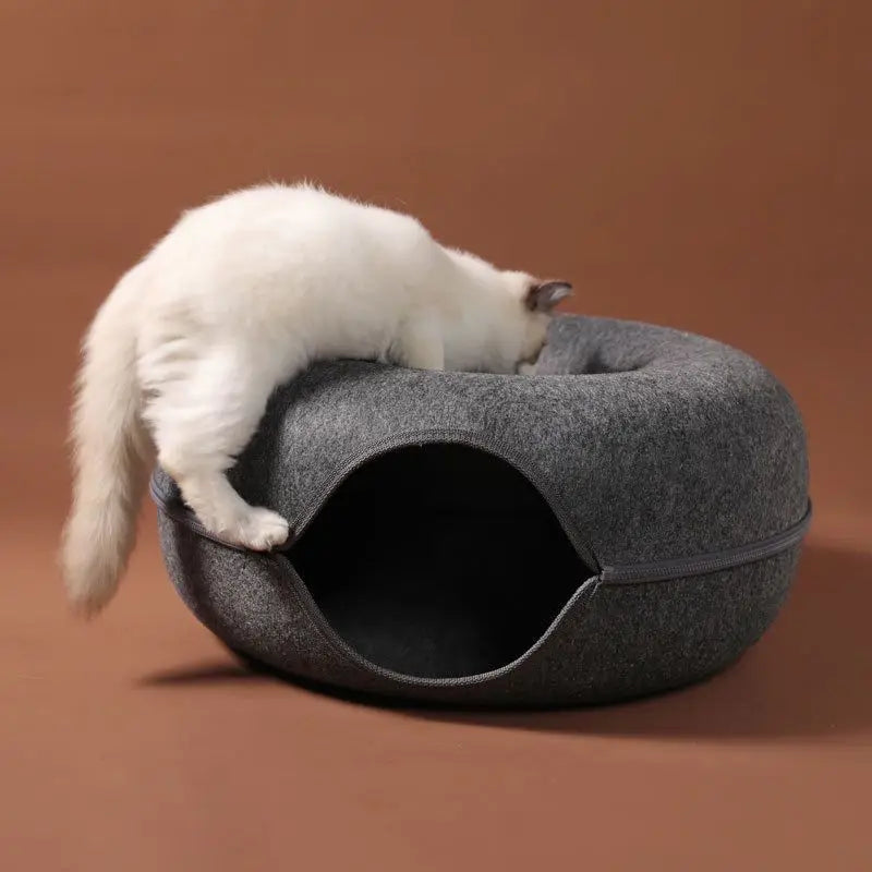 "Cama Donut con Túnel Interactivo – La Casa de Juegos Perfecta para tu Gato"