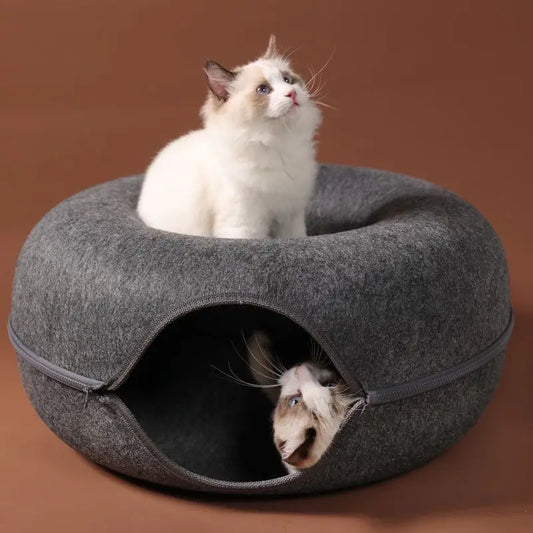 "Cama Donut con Túnel Interactivo – La Casa de Juegos Perfecta para tu Gato"