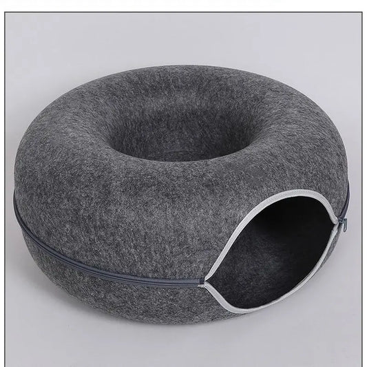 "Cama Donut con Túnel Interactivo – La Casa de Juegos Perfecta para tu Gato"